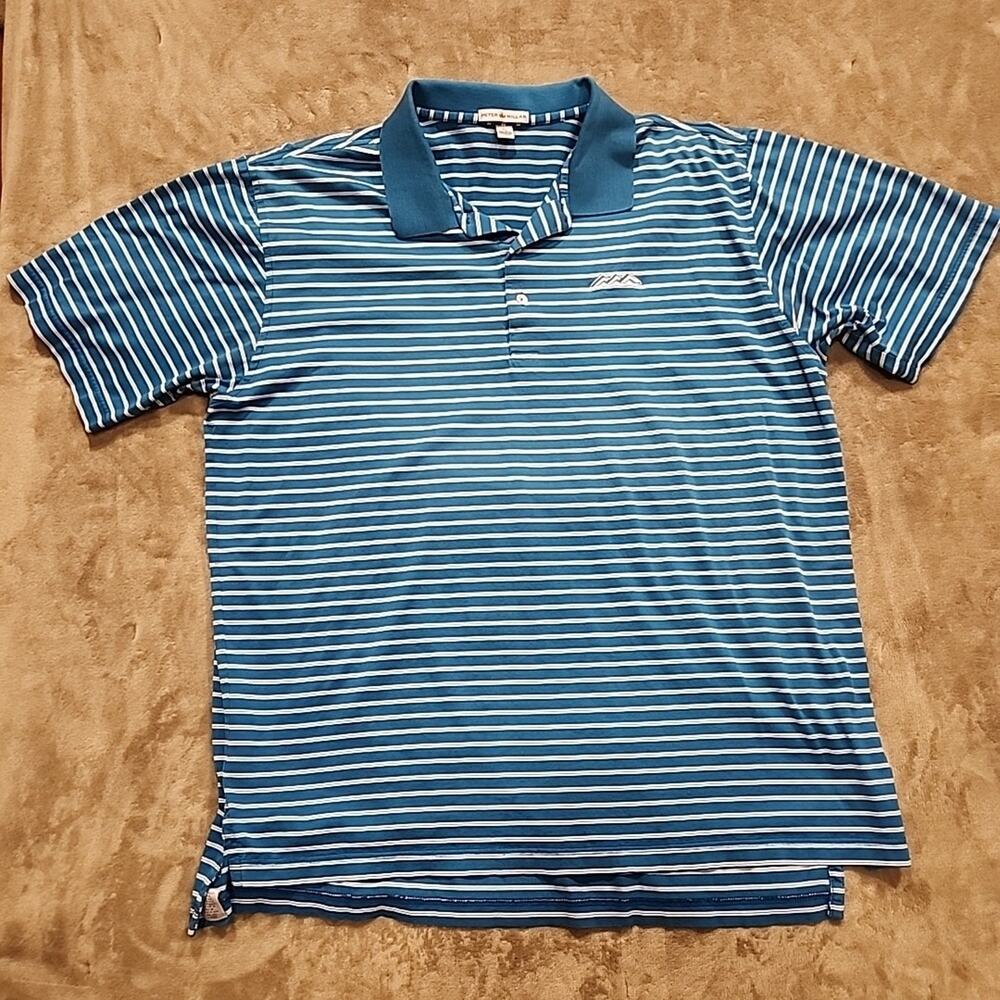 Peter Millar Polo Shirt Mens XL Blue Stripe 100% Cotton Golf Embroidered Logo